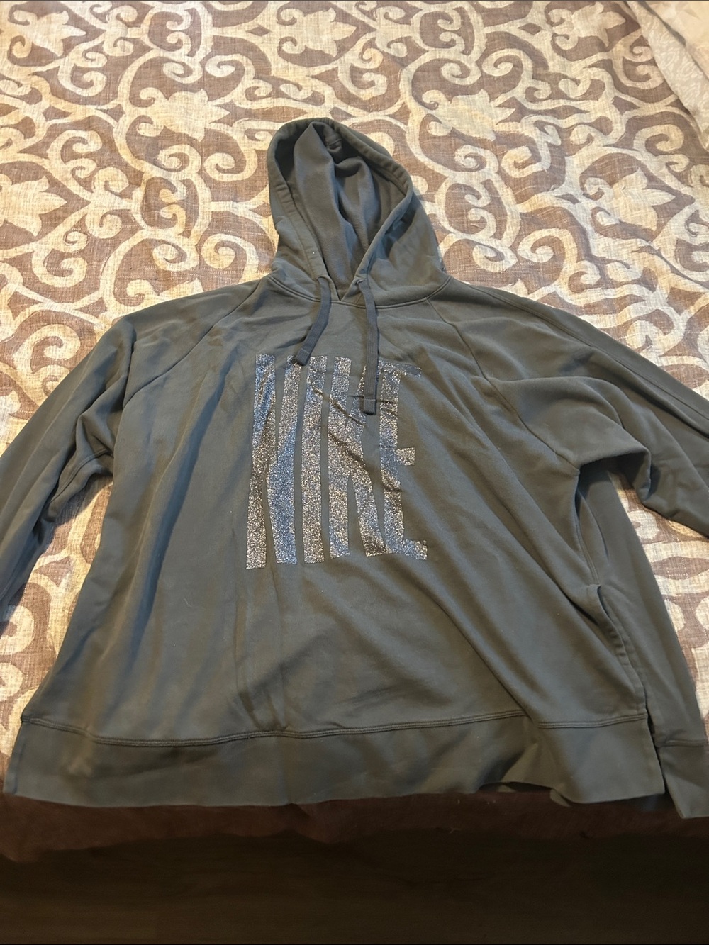 Nike Olive Green Hooded Pullover with Glitter Logo